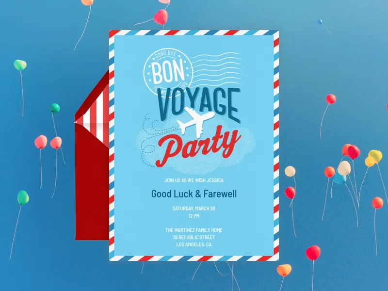 Bon Voyage Airmail Invitation premium template design