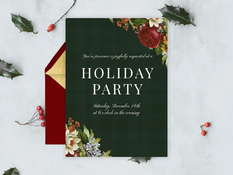 Botanical Holiday Invitation premium template design