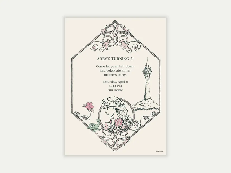 Disney’s Tangled: Antique Rapunzel Invitation free template design