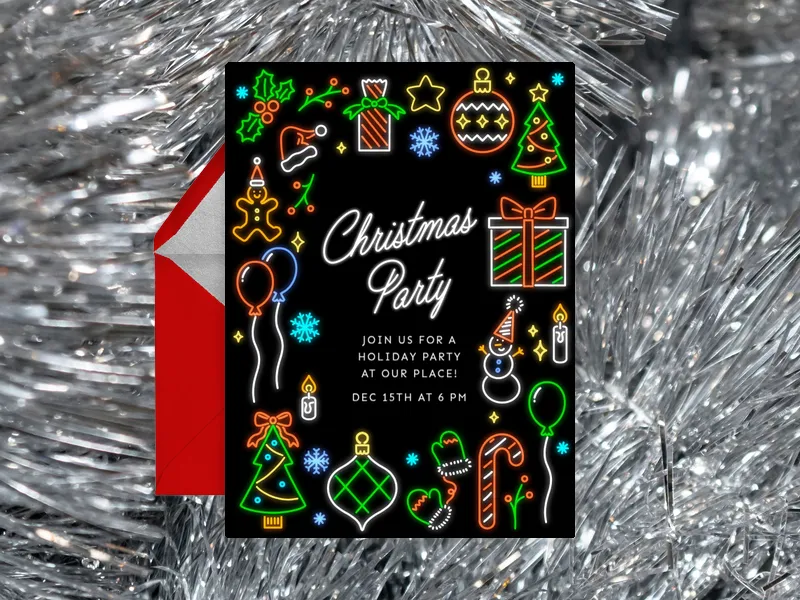 Christmas in Neon Invitation premium template design