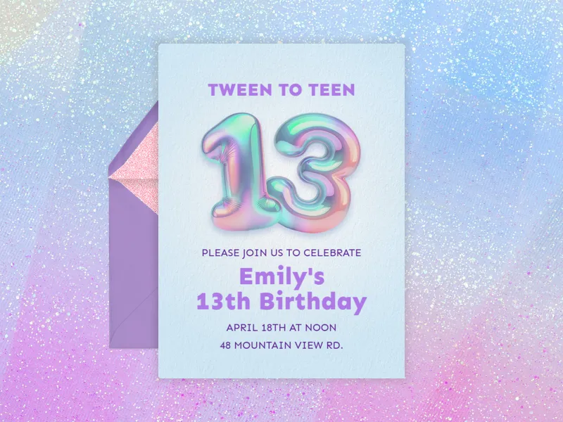 Holographic Balloons - 13th_birthday - Invitation