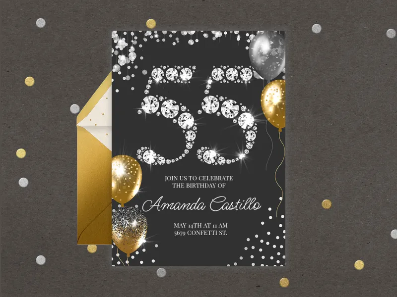 Rhinestone Shimmer - 55th_birthday - Invitation