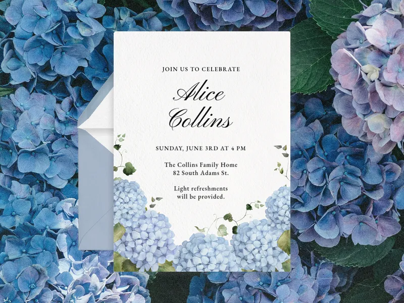 Hydrangea Bunches Invitation premium template design