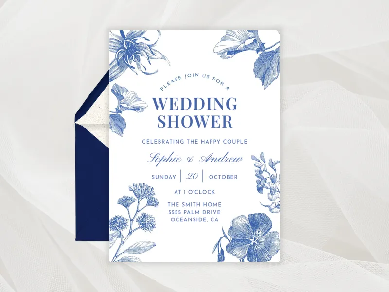 China Blue Floral Motif - couples_shower - Invitation