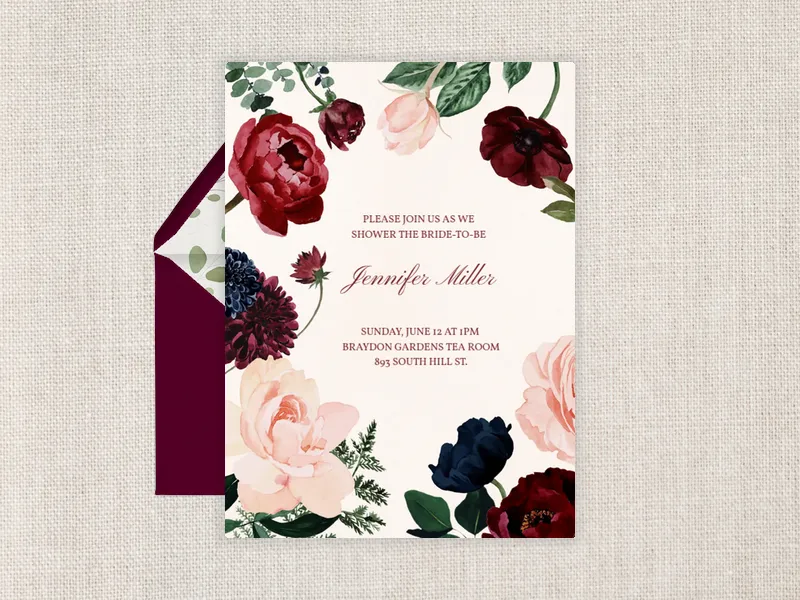 Blush & Burgundy Blooms - couples_shower - Invitation