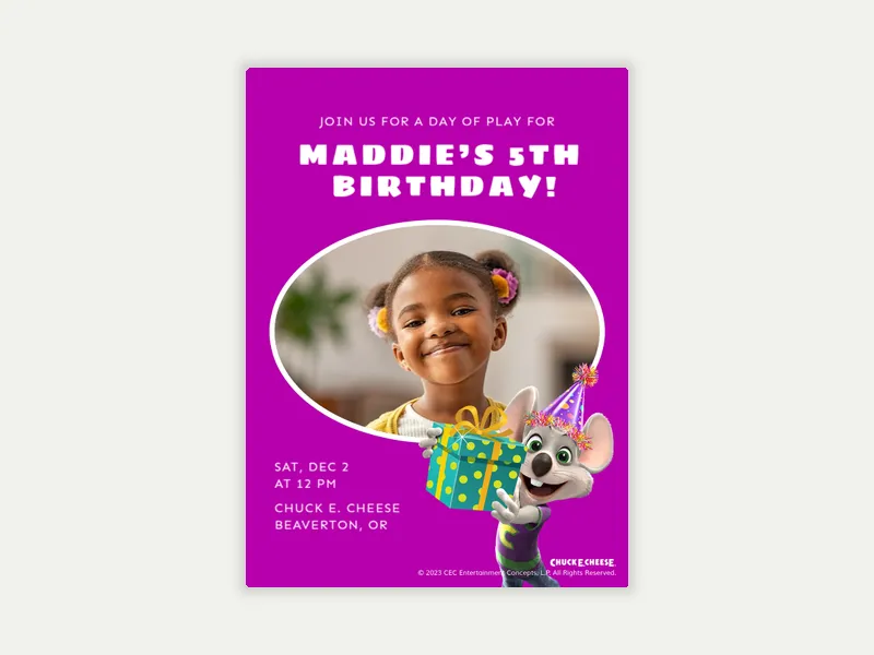 Chuck E Cheese: Party Hat (Photo) Invitation free template design