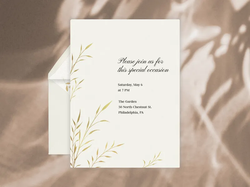 Simple Gold Leaves - wine_tasting - Invitation