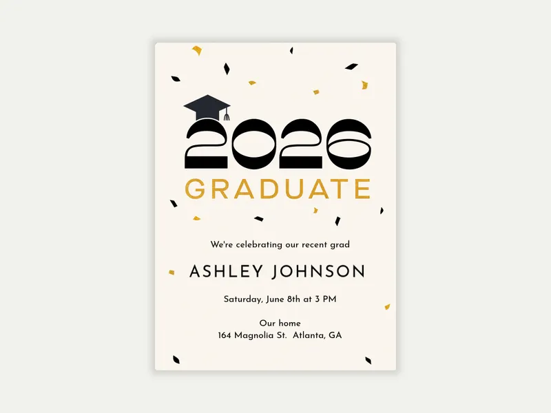 2026 Confetti & Cap Invitation free template design