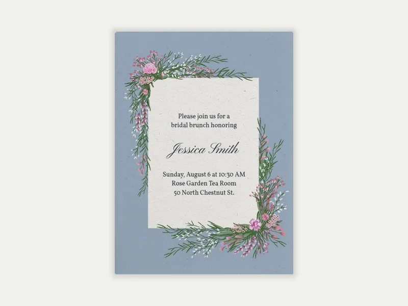 Antique Blue Bouquet Invitation free template design