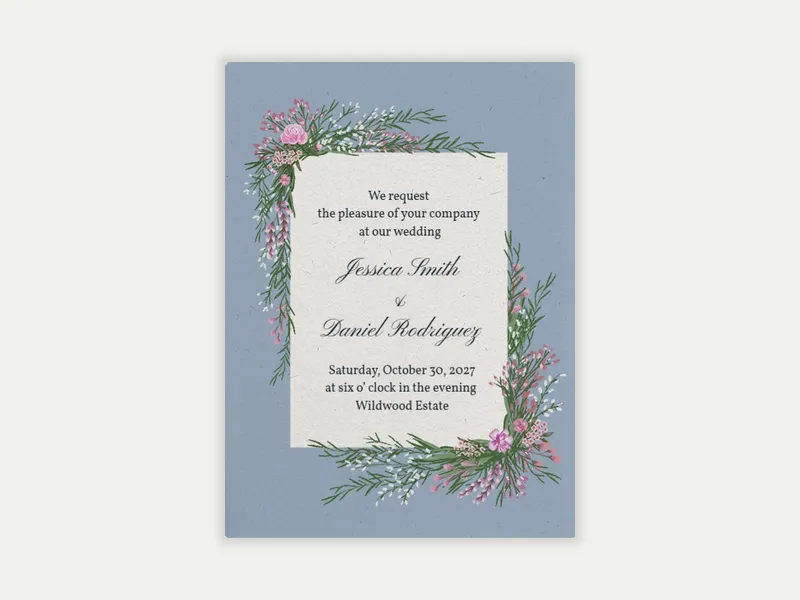 Antique Blue Bouquet Invitation free template design