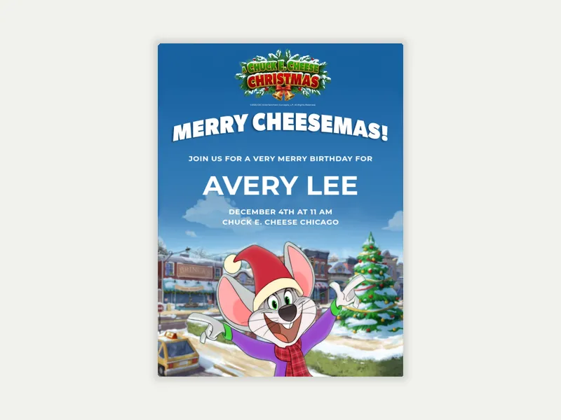 Chuck E. Cheese Christmas: Merry Cheesemas Invitation free template design