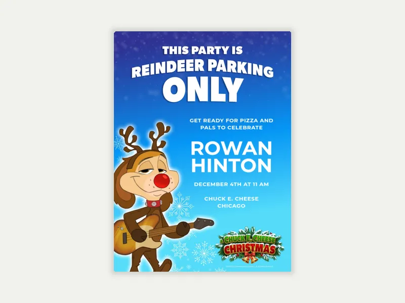 Chuck E. Cheese Christmas: Reindeer Friend Invitation free template design