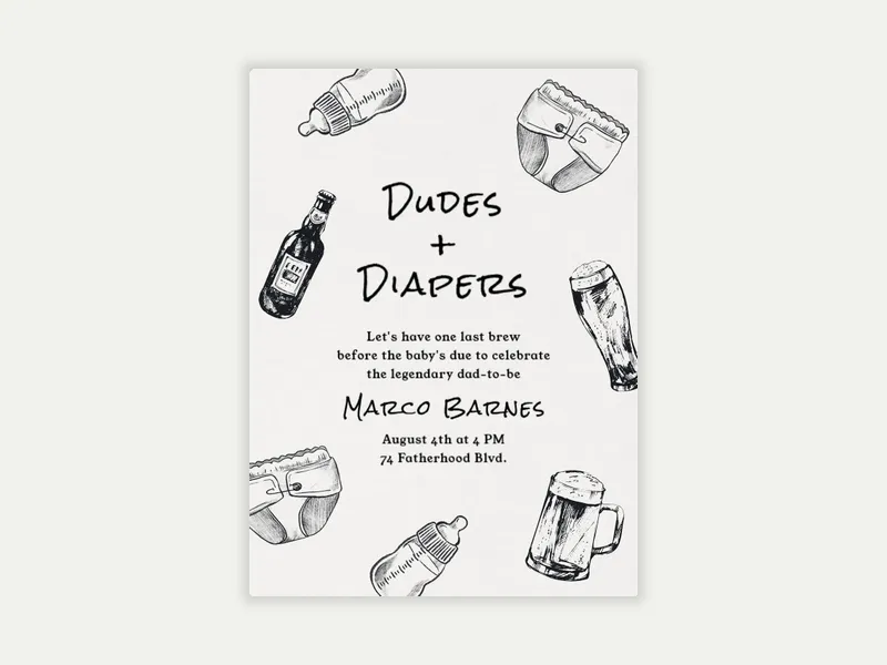 Diaper Dude Invitation free template design