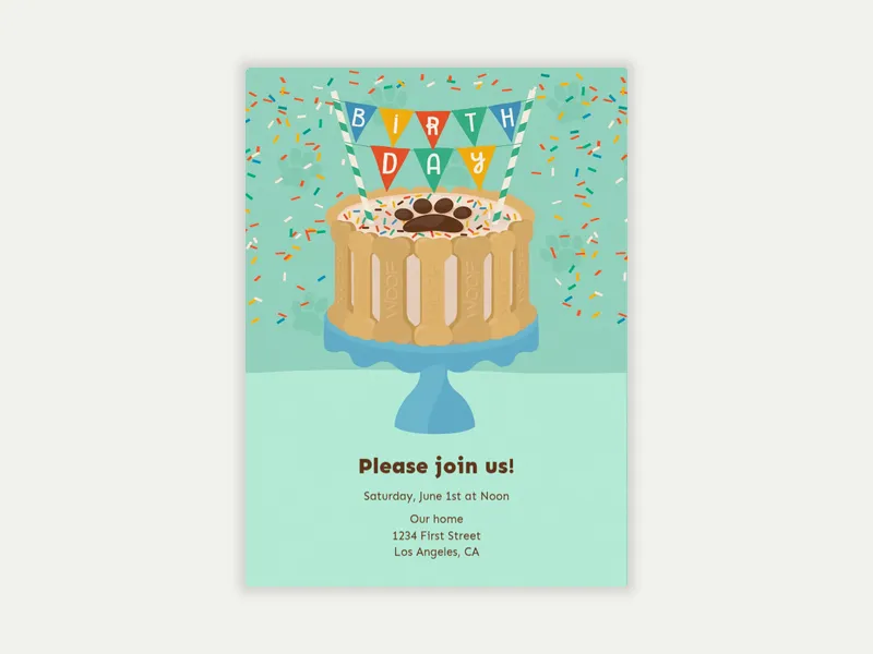 Dog Birthday Cake Invitation free template design