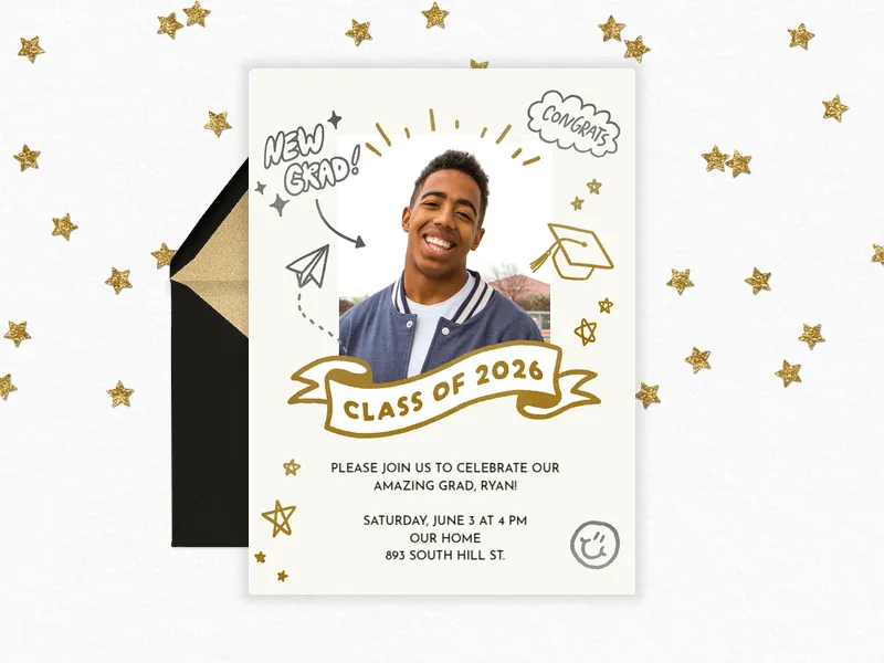 Doodle Graduation (Photo) Invitation premium template design