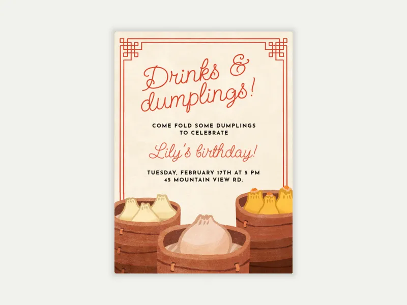 Dumpling Dining Club Invitation free template design