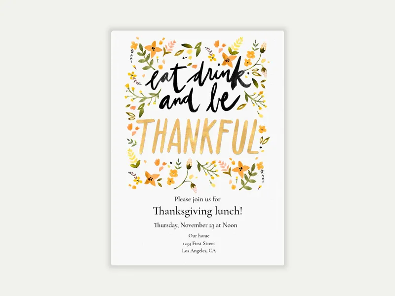 Eat, Drink, and Be Thankful - thanksgiving - Invitation