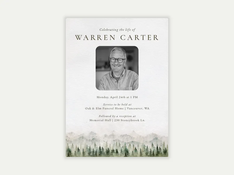 Evergreen Mist - funeral_memorial_service - Invitation