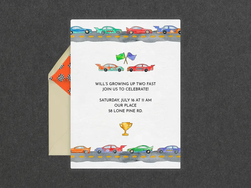 Fast Cars & Racing Flags Birthday - disney - Invitation