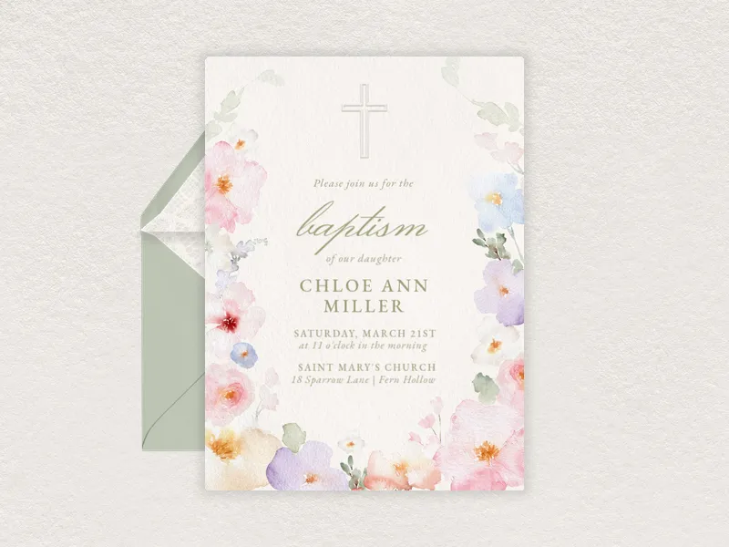 Floral Baptism - baptism - Invitation