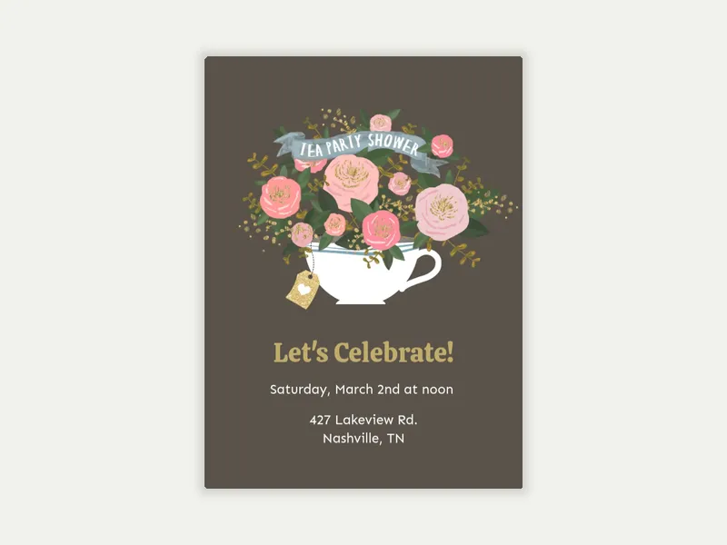 Floral Tea Cup Shower Invitation free template design