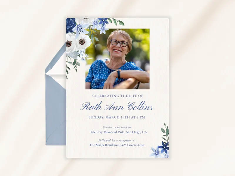 Frosted Flowers - funeral_memorial_service - Invitation