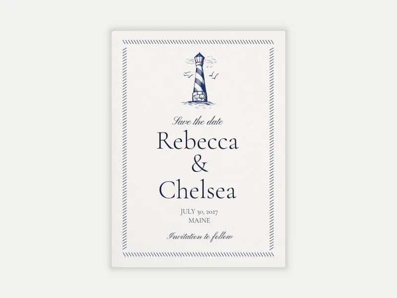 Navy Harbor Toile - Save the Date free template design