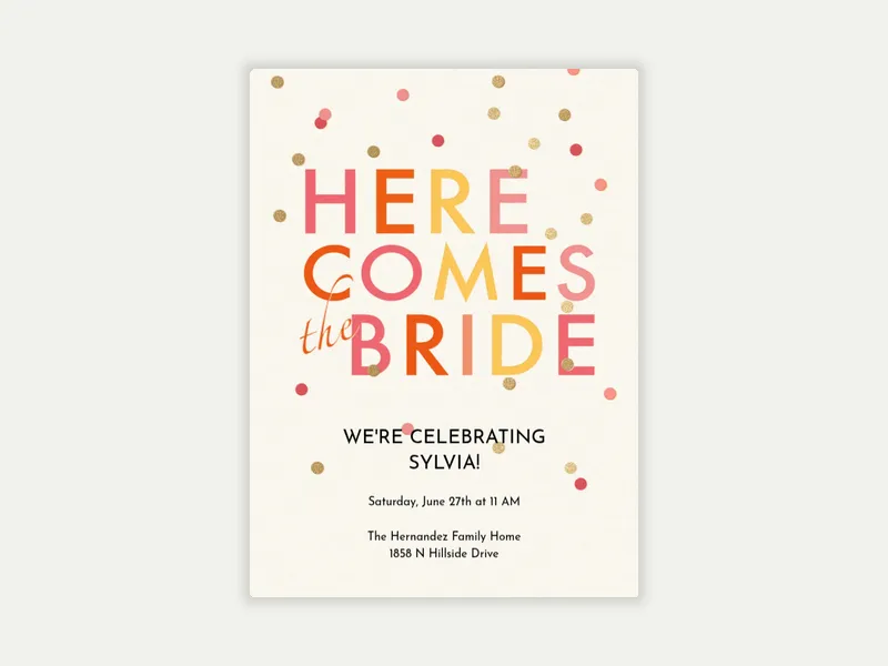 Here Comes the Bride Confetti Invitation free template design