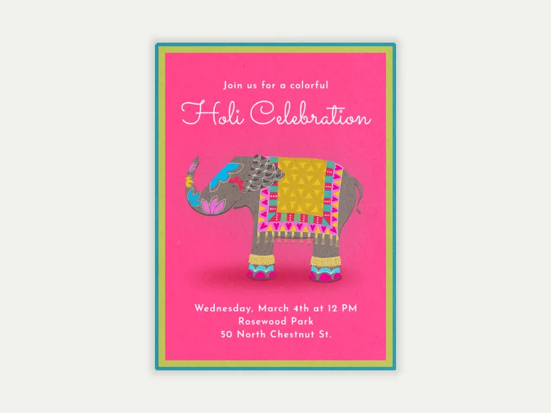 Holi Elephant Invitation free template design