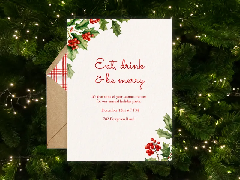 Holly Branches Invitation premium template design