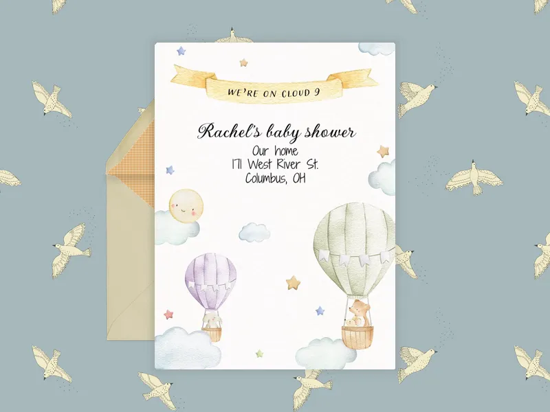 Hot Air Balloon Animals Invitation premium template design
