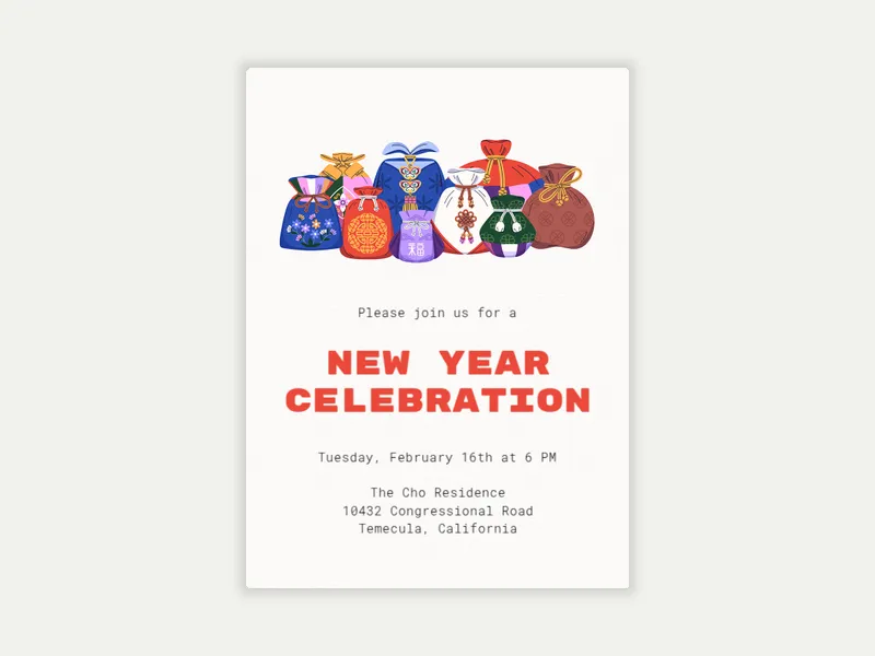 Korean New Year Bokjumeoni Invitation free template design
