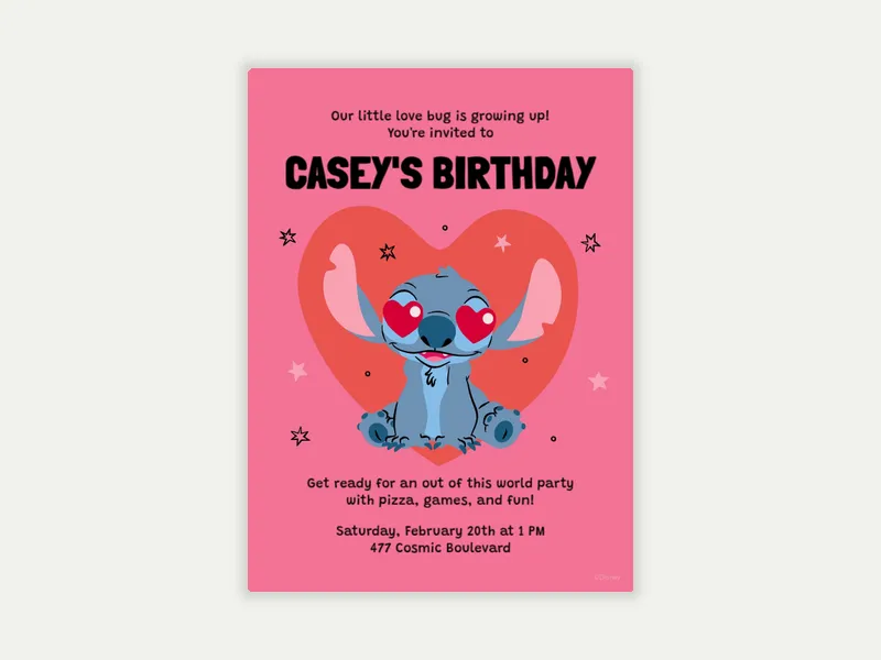 Disney’s Lilo & Stitch: Stitch Love Invitation free template design