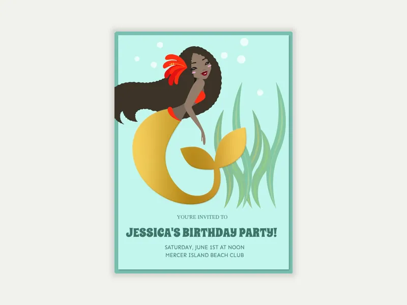 Gold Mermaid Party Invitation free template design