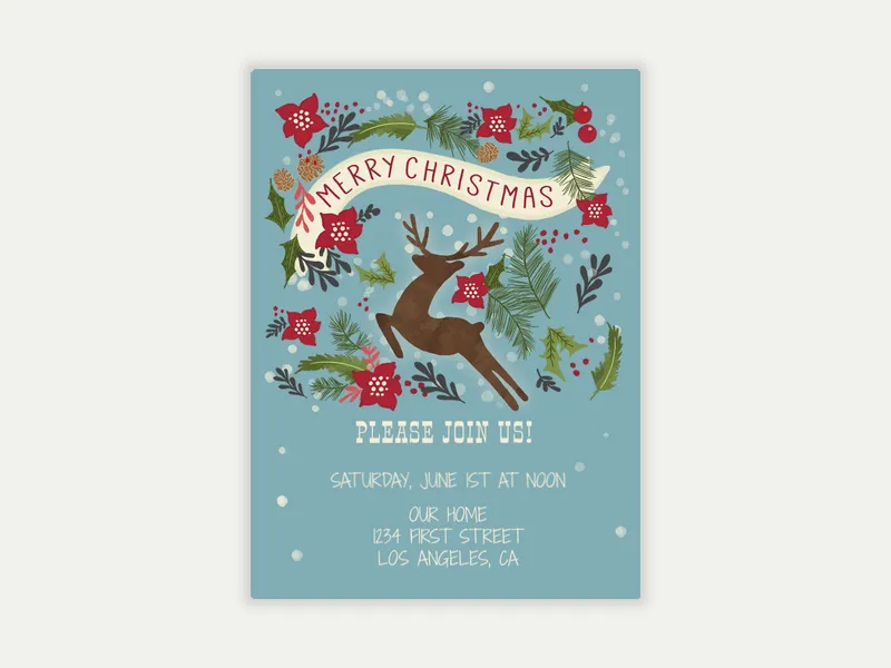 Merry Christmas Reindeer Invitation free template design