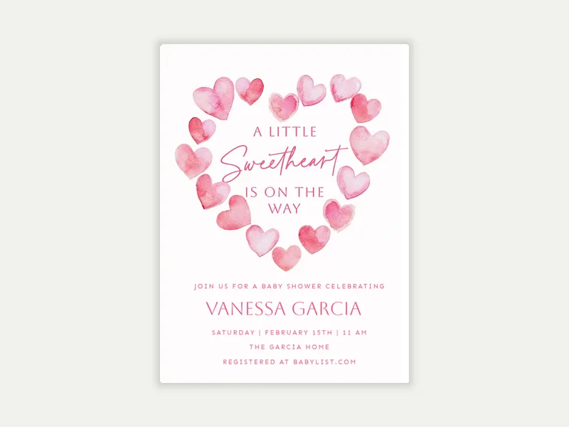 Mini Watercolor Hearts Shower Invitation free template design
