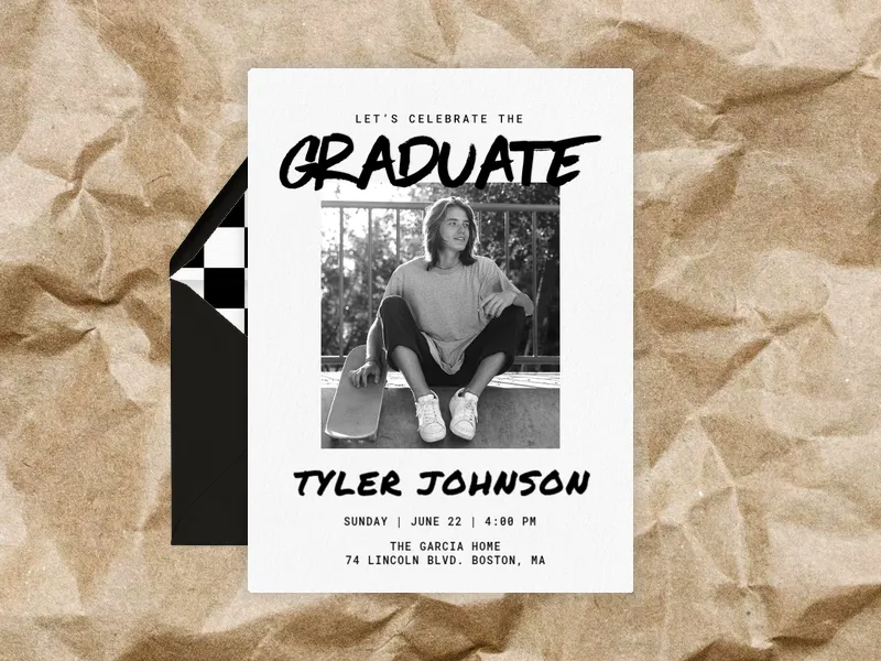 Monochrome Markers Graduation (Photo) Invitation premium template design
