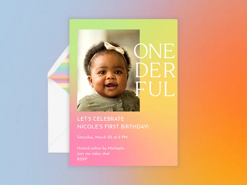 Onederful Gradient (Photo) Invitation premium template design