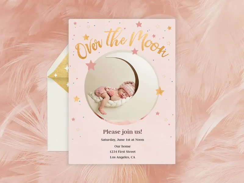 Over the Moon (Photo) Invitation premium template design