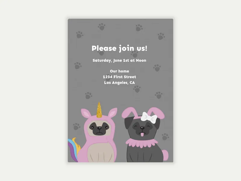 Pet Unicorn Pug Invitation free template design
