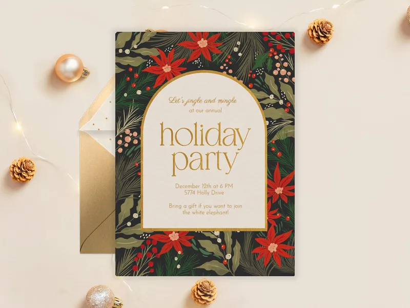 Poinsettia & Pine Invitation premium template design