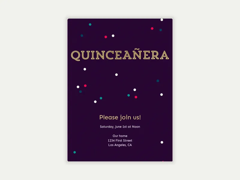 Quinceañera Confetti Invitation free template design