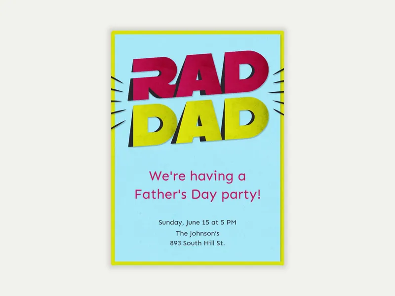 Rad Dad Neon Invitation free template design