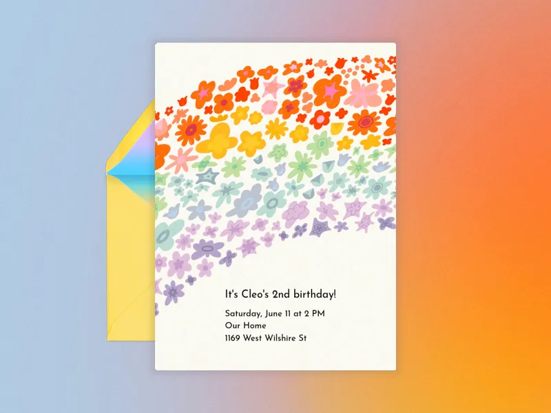 Rainbow In Bloom - 2nd_birthday - Invitation