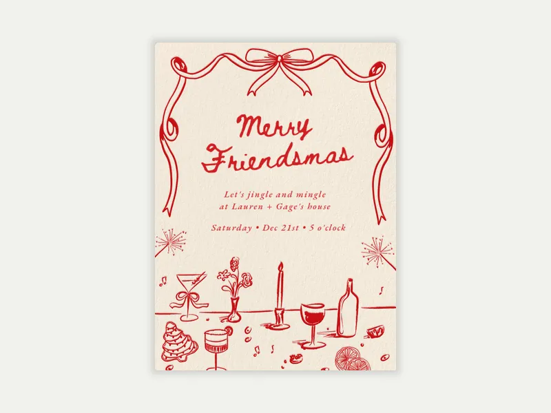 Red Ribbon Friendmas Invitation free template design