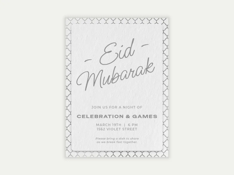 Silver Pattern Eid Invitation free template design
