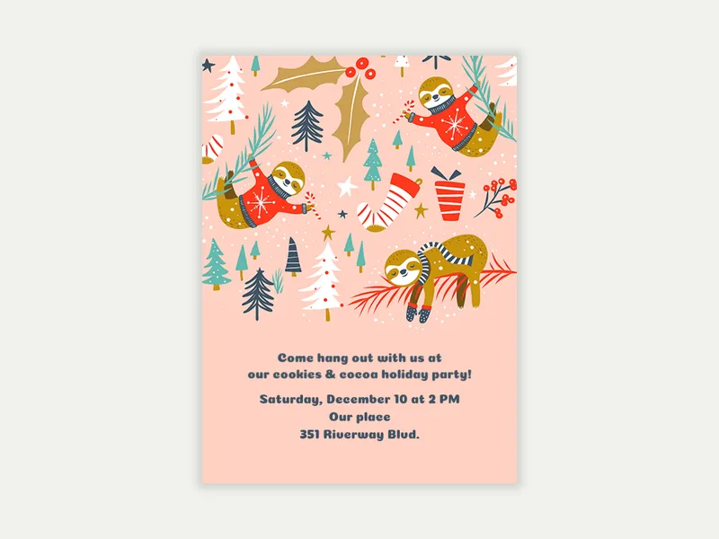 Sloths In Sweaters Invitation free template design