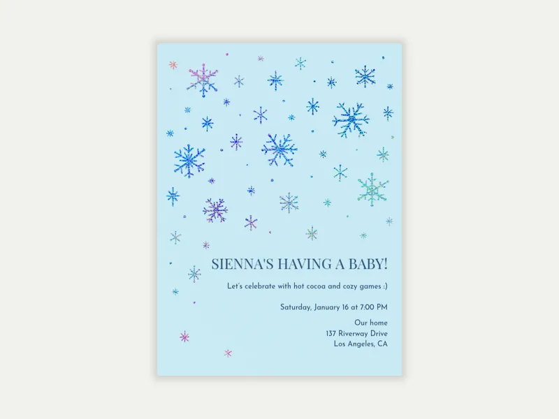 Snowflake Holo Baby Shower Invitation free template design