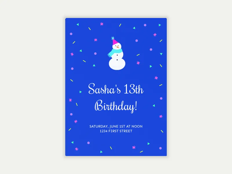 Snowman Birthday Invitation free template design