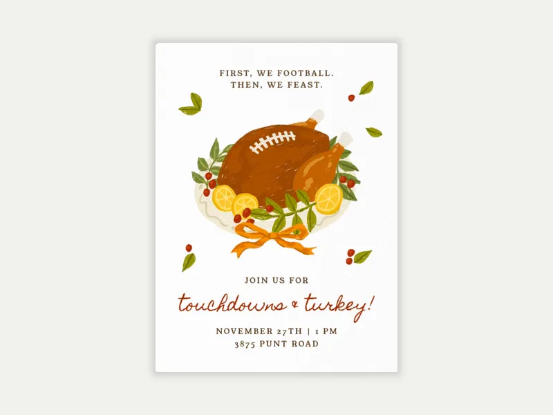 Touchdowns Turkey Invitation free template design